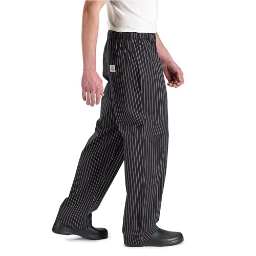 Mercer Culinary M60030BFPM Millennia Men's Black Cook Pants with White Fine Pinstripe, Medium - Thumbnail 3