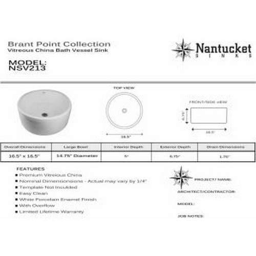 Nantucket Sinks Nsv213 Round Ceramic Vanity Sink, 16-Inch, White #TOP4