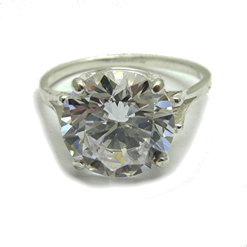 Bague en argent massif 925 avec zircone cubique 10 mm ronde solitaire femme R000397