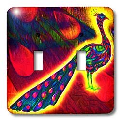 Interrupteur double paon lumineux avec fond abstrait art oiseau