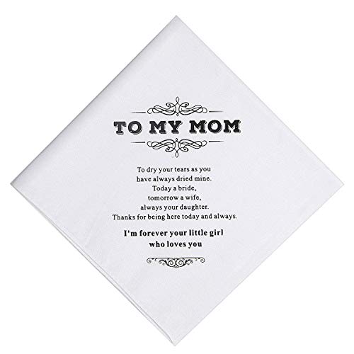 CQNET Dad Wedding Gift White Cotton Keepsake Hankie Wedding Handkerchief Gift, Mom, 6.5