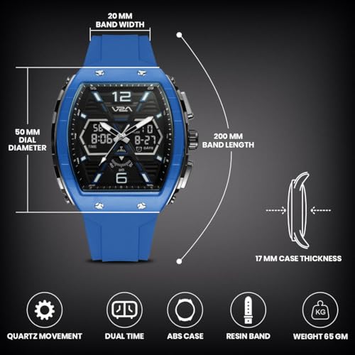 Image of V2A Impact 50mm Analog Digital Watch for Men | X-Frame Hybrid Dial Design | Alarm Stopwatch Day Date 12 /24 Hr | TPU Sport Strap | 50M Water Resistant | Gift for Mens
