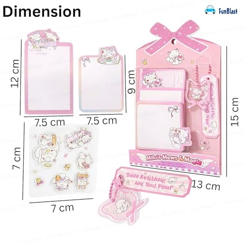 Image of FunBlast Cute Cat Sticky Notes - Cat Memo Pad, Kawaii Sticky Note for Kids & Girls, Self Adhesive Notes and Bookmark, Stationery Gift for School, Office & Personal Use (Pink2)