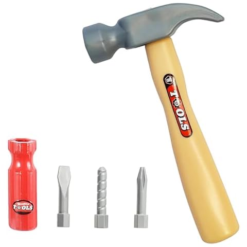 Toy Choi's 4Pcs Toddler Hammer, Plastic Toy Hammer and Toys Simulation Hammers Maintenance Tools, Pretend Play Kid Hammer for Toy Workbench Cover