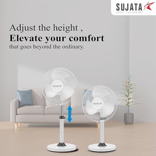 Image of Sujata High Speed Premium Pedestal Fan 300mm | 2 Year Warranty | Stand Fan for Home, 2000 RPM, 100% Copper Motor, Oscillating Pedestal Fan with High Air Delivery, 3 Speed Control (SPF09 HS - White)