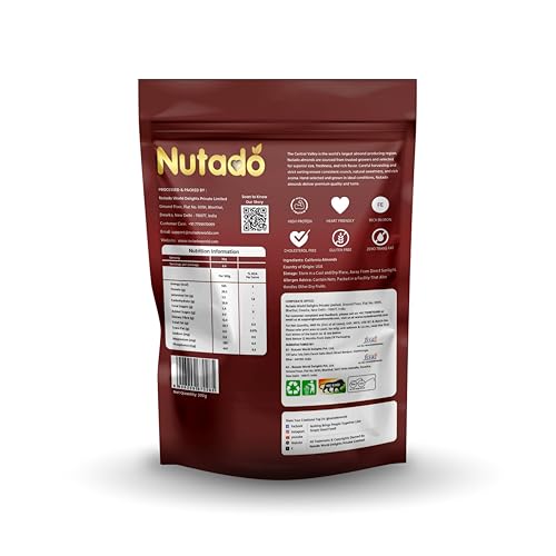 Image of Nutado Premium Dry Fruits Combo Pack | California Almonds 400g ( 200g x 2) | Fresh Crunchy Badam | Healthy Snacks | Daily Nutrition Offer Pack Raw Badam Giri | Nutritious & Delicious High in Fiber & Boost Immunity | Rich in Protein, Magnesium, Phosphorus and Dietary Fibre, Nuts & Dry Fruits Real Nuts | Gluten Free | | Zero Cholesterol