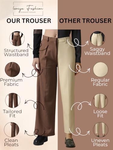 Image of Leriya Fashion Women High Waist Polycotton Formal Trousers | Summer Breathable Wide Leg Pants with Pockets |Casual, Office & Travel Outfits