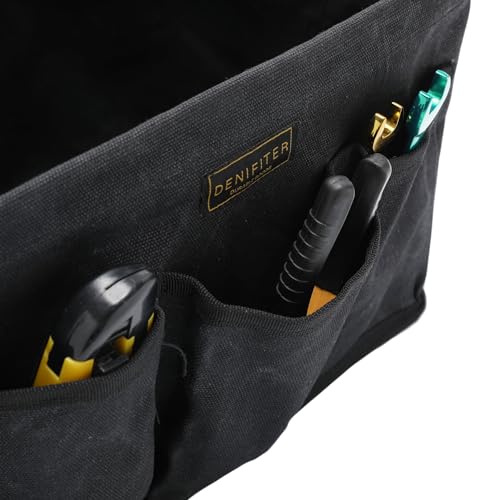 Denifiter Storage Tool Case, 13.8 x 7.8 x 7.8 Inches, Collapsible Waxed Canvas Tool Bag with Handles for Tools (Black) - Image 3