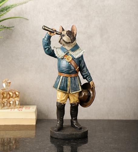 Image of ARMONIA Decorative French Bulldog Figurine, Royal Blue Attire, Telescope Design, Regal Character Statue | Showpiece Figurine Idol for Home Decor Gift,New Year Gift,Christmas Decoration & Housewarming