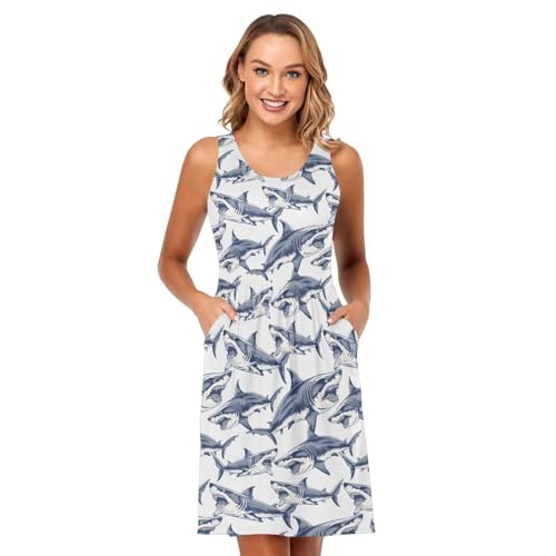 Image of ALAZA Women's Summer Dress Sun Dress Sleeveless with Pockets