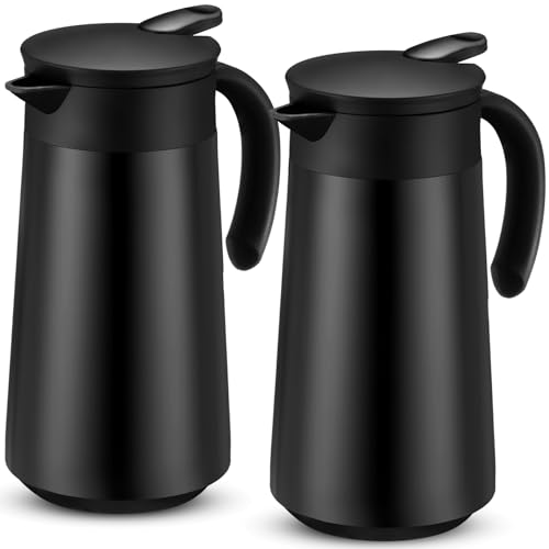 Ziliny 2 Pcs 27oz Thermal Coffee Carafe Stainless Steel Coffee Pot for Keeping Hot/cold Insulated Double Walled Vacuum Tea Pot with Press Button Drink Beverage Dispenser for Milk Tea(Black)