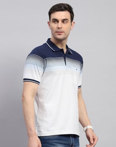 Image of Monte Carlo Mens Striped Polo Collar Half Sleeve Cotton Blend Casual T-Shirt (224064228)