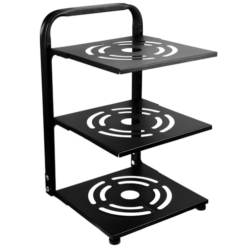 Adjustable 3-Tier Black Kitchen Countertop Pot Rack, Heavy Duty Multi-Layer Pan Organizer for Cabinet Storage and Draining, Professional Kitchen Supply Organizer