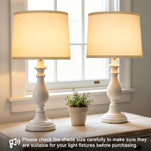 Image of Lamp Shades Set of 2, 11.6 inchTop x 12.6 inchBottom x 9.8 inchHigh, Champagne Beige | Drum Lampshades for Table Lamps, Floor Lamps, Natural Linen Lampshades for Bedroom, Living Room, Spider, Assembly Required