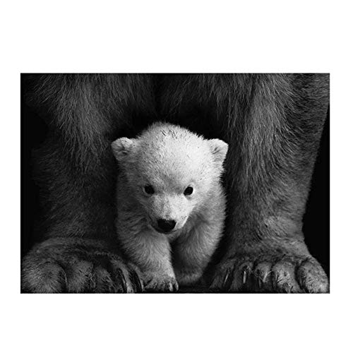 BICHENGGONGFBH Rétro Noir Et Blanc Animal Imprimer Affiche Ours Polaire Bébé Toile Peinture Salon Mur Art Photos 50x70 cm Pas de Cadre Blanc