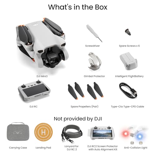 Image of DJI Mini 3 (DJI RC), Lightweight 3x Mechanical Gimbal Drones with Camera for Adults 4K.Carrying Case, Landing Pad, Anti-Collision Light, Lanyard, Screen Protector