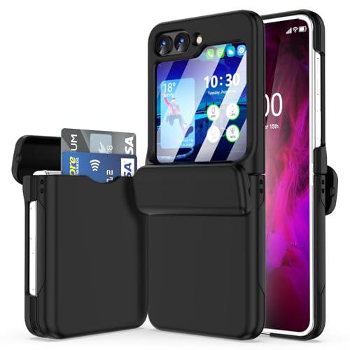 WATACHE for Samsung Galaxy Z Flip 6 Case with Hinge Protection Shockproof with Credit Card Holder ID Card Protective Cover Flip Z 6 Phone Case for Galaxy Z Flip 6 5G(Black)