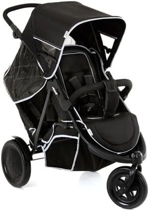 hauck Dreirad Geschwisterbuggy Baby und Kleinkind, Freerider Black | Kinderwagen für 2 Kinder mit Regenschutz, oberer Sitz ab Geburt mit Liegeposition, abnehmbarer Zweitsitz ab 6 M