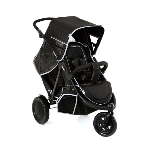 hauck Freerider Poussette Double 3 Roues pour 2 Enfants – Siège Avant Inclinable dès la Naissance – Siège Arrière dès 6 Mois – Charge 15 kg par Siège – Poignée Réglable, Habillage Pluie Inclus – Noir