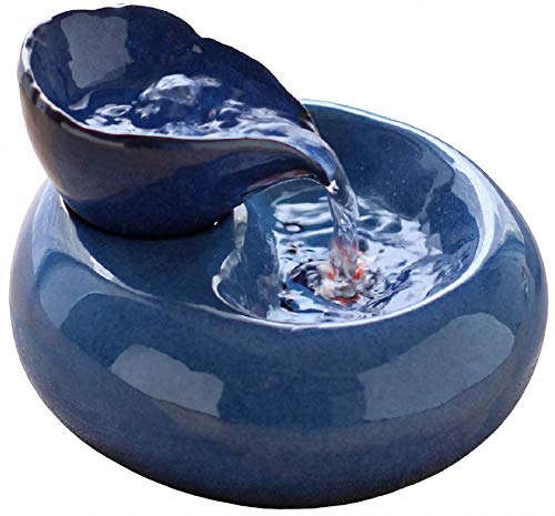 DHGTEP Bebedero Gatos Fuente de Cerámica, Comedero de Agua para Gatos de Cerámica, 1.5L, Fuente para Gatos y Perros con Filtros y USB, Tensión de Seguridad de 5V (Color : Blue)