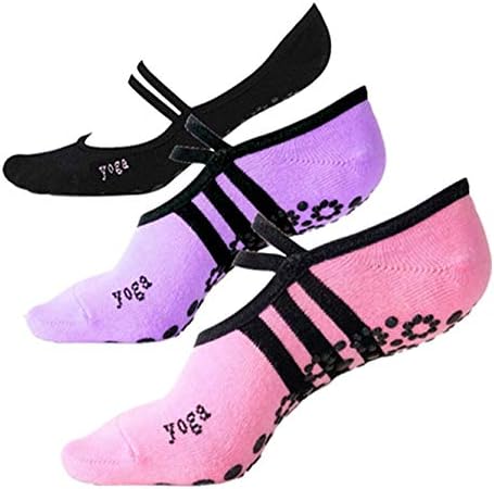 Vsing Yoga Socks Non Slip Grip Socks with Straps for Barre Ballet Pilates, Pack of 3