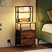Furnulem Night Stand, Tall Nightstand with 4-Tier Shelves, 2 Fabric Drawers and Light Tube, Bed Side Tables with Charging Station, Bedside Table for Bedroom, Office, Rustic Brown