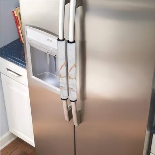 Image of 6 PCS Refrigerator Door Handle Covers Washable Keep Kitchen Appliances Clean from Food Stain Dust Smudges Fingertips Fridge Oven Home Decorations, White Gold Marble