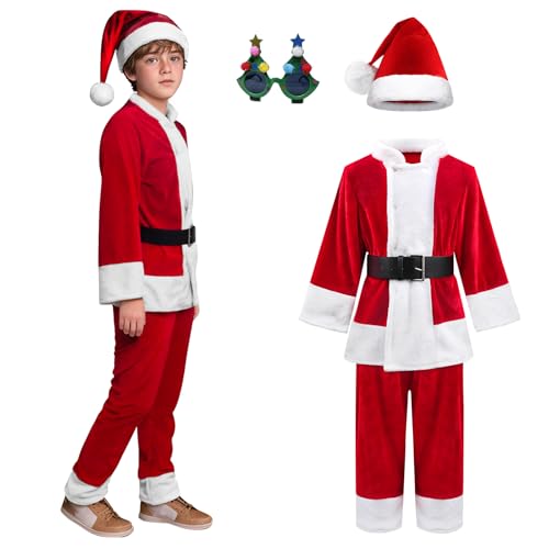 Disfraz completo de Santa niño rojo para 7-8 años miniatura 1