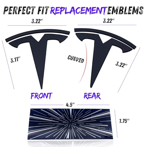 Image of Tesla Model 3 Emblem Bundle Front Rear T Badge Matte Black Glossy Black Logo OEM Performance Ludicrous Set Metal Decal Sticker with 3m Adhesive Highland (Glossy Black & Highland)