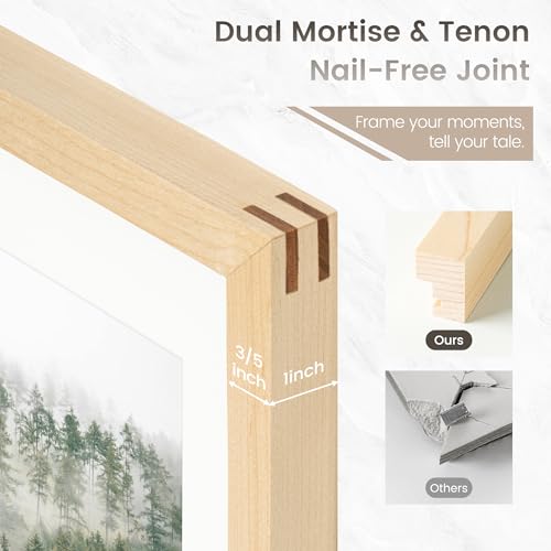 Image of 24x30 Poster Frame, USA-Sourced Natural Maple Wood Picture Collage Frame with HD Tempered Glass, Modern Simple 24 x 30 Wooden Photo Frame Matted to 18x24, Vertical & Horizontal Wall Hanging Display