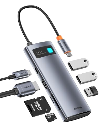 Baseus USB C to HDMI Adapter 4K@60Hz USB C Docking Station 7 in 1 Hub with 3 USB-A PD 100W TF/SD Card Reader Compatible for iPhone 15/Mac/Dell/Acer/HP/ASUS/Steam Deck/Rog Ally