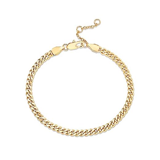 PAVOI 14K Gold Plated Paperclip/Curb/Figaro Chain Adjustable Bracelet for Women (Curb-M, Yellow Gold Plated)