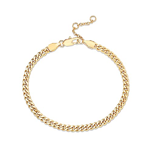 PAVOI 14K Gold Plated Paperclip/Curb/Figaro Chain Adjustable Bracelet for Women (Curb-M, Yellow Gold...
