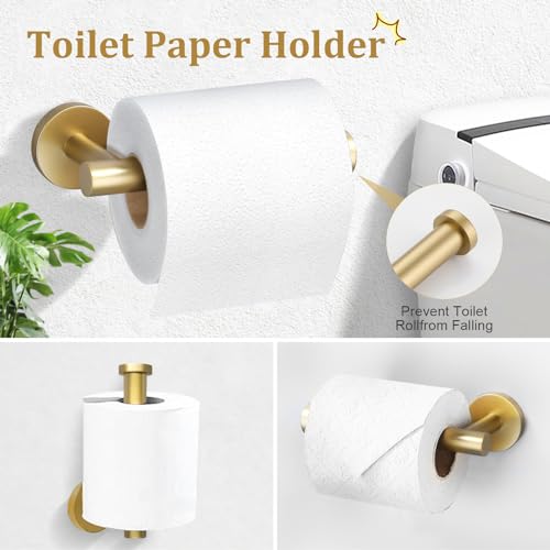 TURS Brushed Gold 5 Piece Bathroom Hardware Set, SUS304 Stainless Steel 24 Inch Bath Towel Bar Set, Round Bathroom Accessories Kit Wall Mounted - Image 5