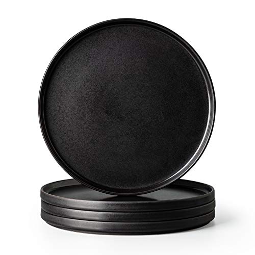 AmorArc Ceramic Dinner Salad Plates Set of 4, 8.5 Inch Reactive Matte Glaze Dish Set, Dessert, Salad, Appetizer, Small Dinner Plate, Microwave, Dishwasher Safe,Scratch Resistant,Reactive Matte Black