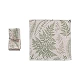 Creative Co-Op Cotton Square Napkins with Botanical Print, Green, Set of 4