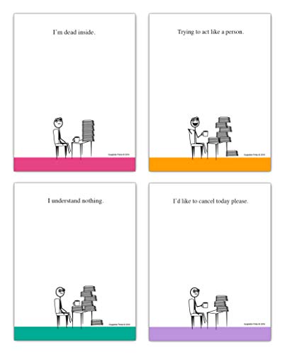 Guajolote Prints Funny Notepads (4-Pack) 4 X 5.25 inch, Sarcastic Office Gift for Friends and Coworkers (Im Dead Inside, Trying to Act Like a Person, I Understand Nothing, Id Like To Cancel Today Please)