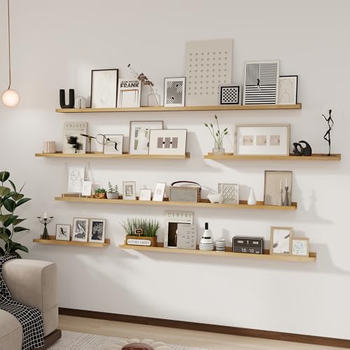 Acovy Solid Ash Wood Picture Ledge Shelf, Floating Shelves Set of 2, 56 Inch Long Large Ledge Shelves, Nursery Book Shelves Wall Mounted for Living Room Bedroom Kitchen Decor Kids Bookshelf, Natural - Thumbnail 7