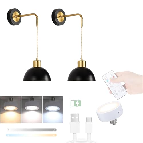 Lámpara de Pared USB Regulable E27 Iluminación de Pared LED con Pilas Negro