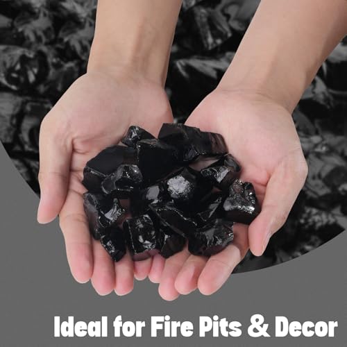 Mr. Fireglass Crushed Fire Glass for Natural or Propane Fire Pit,10 Pounds Decorative Recycled Glass Rocks for Fireplace and Landscaping, High Luster Black - Thumbnail 2