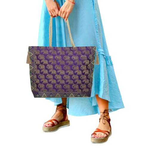 Image of Designer Ethnic Handmade Brocade Silk Tote Bag For Women's Shoulder Bag Shopping Bag For Girls 16 Inch