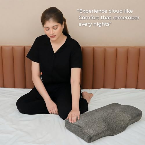 Image of CalmNest Anti-snoring Cervical 100% Memory Foam Pillow for Neck Pain & Shoulder Pain| Sleeping Pillow for Spondylitis Neck| Orthopaedic Ergonomic [1 x 22 White Foam & Gray Cover]