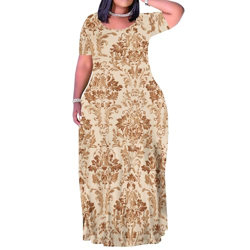 Image of PinkPatty Plus Size Maxi Dress for Women Summer Casual Short Sleeve Tshirt Dresses with Pockets (XL-6XL)
