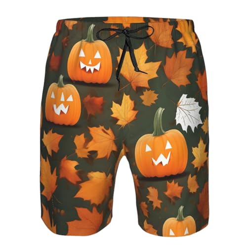 Happy Thanksgiving Day Pumpkin Print Stylish Men Beach Shorts Lightweight Cozy Swim Trunks Summer Casual Outings Holiday4