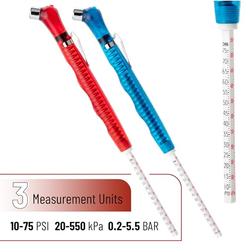 Image of UNCO- Pencil Tire Pressure Gauge, 2 Pack Blue & Red, 10-75 PSI