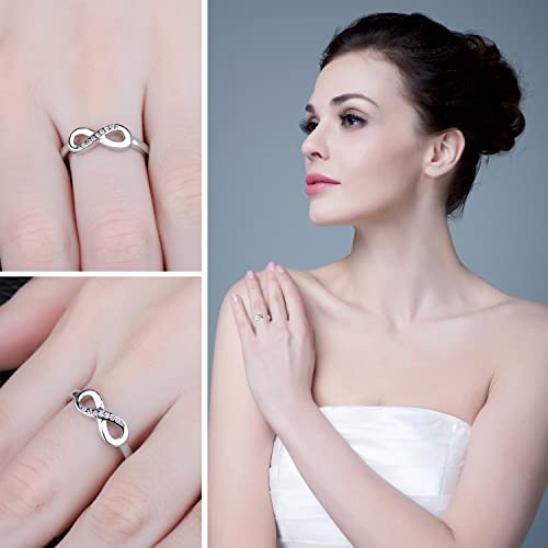 Image of JewelryPalace 14k White Yellow Rose Gold Plated 925 Sterling Silver Rings for Women, Cubic Zirconia Promise Rings for Her, Stackable Wedding Bands Rings for Women Infinity Forever Love Knot Ring