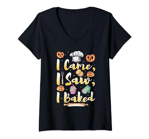 Humorous I Came, I Saw Slogan for Veteran Pastries Baker V-Neck T-Shirt