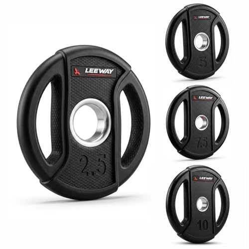 Image of Leeway Olympic Rubber Weight Plates for Home Gym | 50 Kg Set | 51mm Bore | Dual-Grip Rubber Plates with Metal Ring | Anti-Rust Barbell & Dumbbell Bumper Weight for Home Gym & Commercial, (2.5kgX2+5kgX2+7.5kgX2+10kgX2)