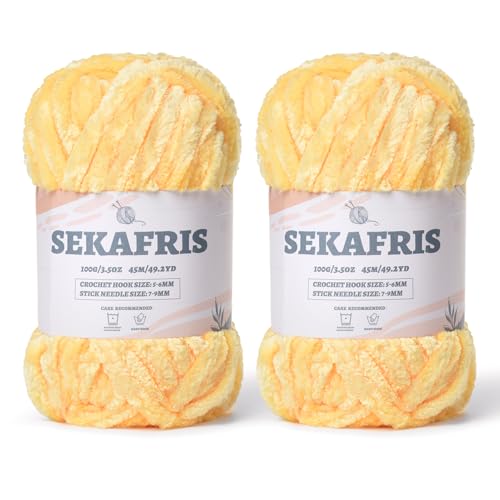 Image of Chenille Velvet Soft Yarn Yellow 2 Pack