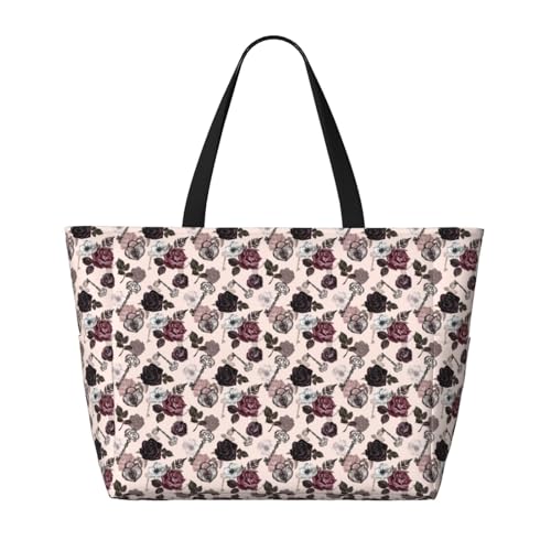 Retro Red Black Roses Print Beach Pool Bags Tote For Women Ladies Large Gym Tote Carry On Bag For Weekender Travel Waterproof2